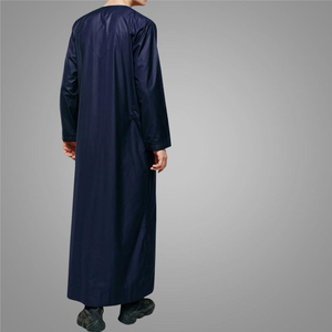 Vente chaude vêtements islamiques à manches longues hommes Thobe Jubbah fermeture éclair Jubbah musulman saoudien arabe Thobe Dubai Thobe pour hommes teint en bleu - Product Image 3
