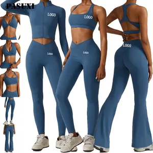 PASUXI ملابس رياضية للبيع بسعر الجملة 7 قطعة الرياضة الملابس أكمام المحاصيل أعلى اللياقة البدنية اليوغا الصدرية السراويل طماق مجموعات الرياضية