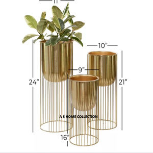 Juego de 2 macetas de metal para decoración de hogar y Jardín de alta calidad con soporte de madera - Product Image 6