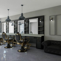 Station de coiffure moderne de luxe en bois véritable réglable avec miroir, chaise de pédicure élégante et durable en métal pour salon de coiffure commercial