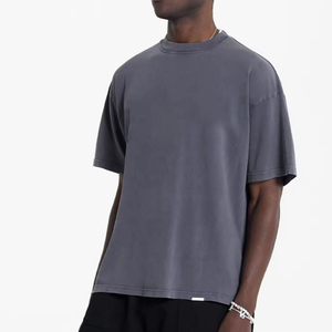 T-shirt en coton surdimensionné personnalisé de qualité supérieure pour hommes, lavage à l'acide, coupe ample, épaules tombantes, tee-shirt uni, col côtelé, lavage à l'acide, 2026 - Product Image 2