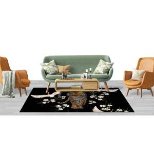 Alfombra Estampada con Tigres y Grúas Japonesas, Diseño Floral y Animal de Moda, Alfombra de Chenilla - Product Image 3