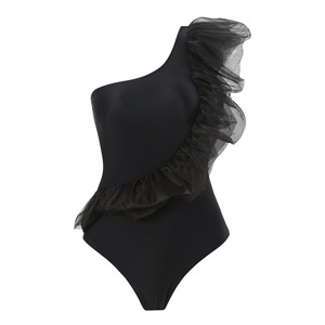 2025 européen américain femmes une <span class=keywords><strong>pièce</strong></span> taille haute <span class=keywords><strong>Bandeau</strong></span> <span class=keywords><strong>maillot</strong></span> <span class=keywords><strong>de</strong></span> <span class=keywords><strong>bain</strong></span> une épaule volants mince longue jupe à la main rayé - Product Image 2