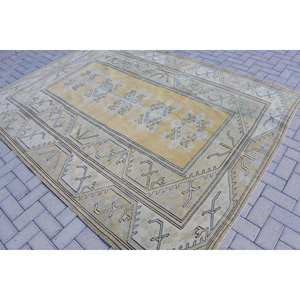 พรมขนสัตว์สีเบจสีเหลืองคลาสสิก6.7x9ฟุตวินเทจแบบตุรกีเทคนิคสานแบนเย็บปะติดปะต่อกันตกแต่งห้องนั่งเล่นห้องโถงน้ำยาง - Product Image 4