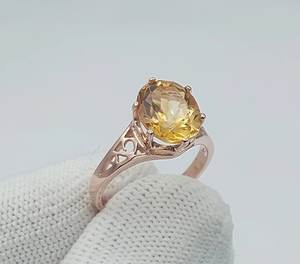 แหวนเงินแท้ 925 ชุบทอง 18K ประดับพลอยซิทรินทรงรี 8x10 มม. ดีไซน์คลาสสิก เหมาะสำหรับงานแต่งงาน งานหมั้น และงานเลี้ยง - Product Image 6