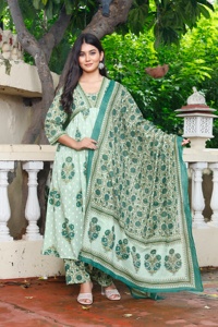 Mới Hợp Thời Trang Truyền Thống Jaipuri Thêu Kurti Set Cotton Kurta Cho Mùa Đông Bên Phụ Nữ 'Quần Áo Trực Tiếp Từ <span class=keywords><strong>Jaipur</strong></span> Ấn Độ - Product Image 4