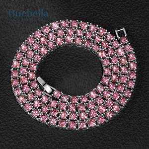 Hot Selling 925 Silver 14K White Gold Plated 5mm Moissanite Diamond Pink <b>Tennis</b> <b>Chain</b> For <b>Men</b> - Product Image 3