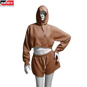 Ensemble de survêtement d'hiver 2026 pour femme : sweat à capuche court et short décontracté, deux pièces zippées à col montant pour l'extérieur - Product Image 1