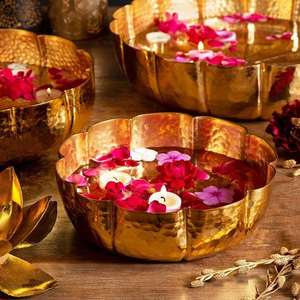 Thick Brass <b>Gold</b> Urli Bowl Exquisite Brass for Contemporary and Traditional Meditation and Relaxation - Product Image 1