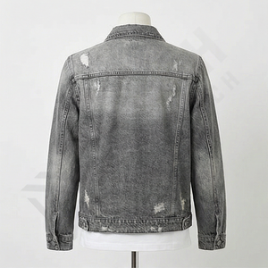 Veste en jean délavée pour homme, déchirée, surdimensionnée, col montant, réversible, vintage, streetwear, prix compétitif - Product Image 2