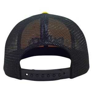 6แผงหมวกทรูเกอร์แบบสั่งทำ3D โลโก้แบบมีขอบแบนสีดำและสีเหลืองแบบตาข่ายเย็บสีตัดกันหัวเข็มขัดกระดุมแถวเดียวทำจากพลาสติก - Product Image 6