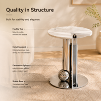 Table d'appoint ronde moderne et écologique avec plateau en marbre et base en acier inoxydable pour le salon, meubles de maison