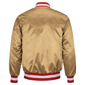 Venta al por mayor chaqueta de bombardero de satén personalizada invierno Letterman béisbol diseño de retazos con impresión personalizada fabricada por exportadores - Product Image 3