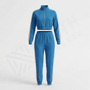 Tenues Deux Pièces pour Femmes Veste à Fermeture Éclair Pantalon à Taille Élastique Ensemble de Survêtement en Molleton Doux Décontracté Gym Jogging - Product Image 1