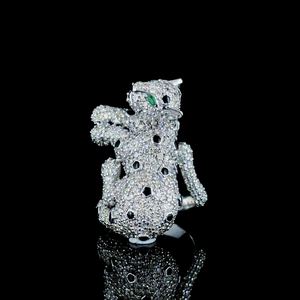 Anillo de Diamantes Naturales de 18K para Mujer, Diseño Redondo de Animal, Chapado en Oro sobre Plata, Estilo Moderno para Fiestas - Product Image 6