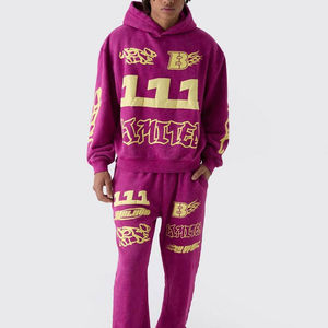 Conjunto de Sudadera y Pantalones Deportivos para Hombre, Diseño Personalizado, Estampado Puff, 100% Algodón, Pantalones Acampanados - Product Image 1