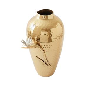 Florero clásico de metal dorado martillado con hojas pulidas y acento floral para decoración del hogar de lujo y centros de mesa de boda - Product Image 3