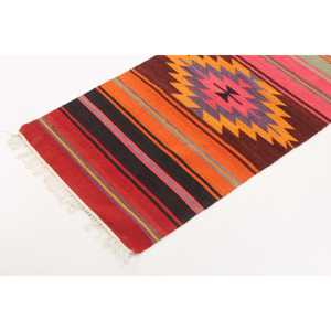 Turkish 2x9.5 ft Rug, Vintage Rug, <b>Red</b> Ikat Rug <b>Wool</b> - Product Image 2