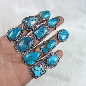 Anillos de piedras preciosas de turquesa de cobre azul natural, joyería increíble de piedras preciosas de alta calidad, anillos de collar de diseñador a granel - Product Image 1