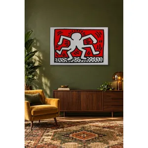 Fida Keith Haring, figurine dansante sur fond rouge, impression sur toile - Product Image 2