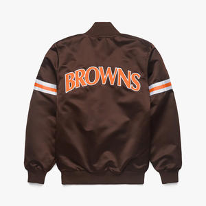 Chaqueta de bombardero de satén personalizada de alta calidad, tela gruesa, cuello levantado, ropa informal de calle teñida, chaqueta universitaria de béisbol con letras - Product Image 2