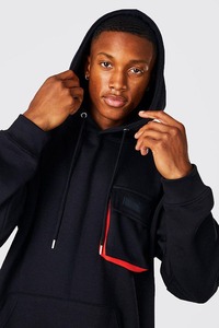 Sweat à capuche personnalisable, coupe ample et décontractée, couleur unie, vierge, 100% coton molletonné, hiver, style cargo - Product Image 6