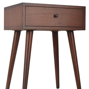 Table de chevet à un tiroir en bois massif pieds fuselés finition noyer foncé assemblage facile moderne pour appartement salon - Product Image 1