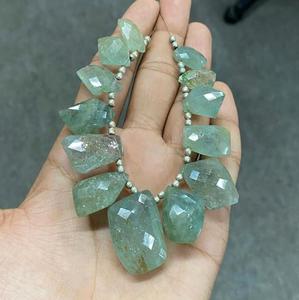 Perles de forme fantaisie à facettes aigue-marine perles de pierres précieuses vertes naturelles pour la fabrication de bijoux 7 "pouces taille 19X9MM à 33X20MM 13 pièces - Product Image 2