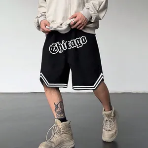 กางเกงขาสั้นบาสเก็ตบอลสำหรับผู้ชายกางเกงขาสั้นสำหรับเล่นบาสเก็ตบอลเอวต่ำแบบผูกเชือกแห้งเร็วพิมพ์ลายด้วยคำว่าชิคาโก - Product Image 2