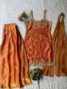 Conjunto Sharara de Tela Chinon de Diseño Moderno, Estilo Indio Pakistaní, Bordado, Última Moda Exclusiva para Mujer, Ropa Elegante para Fiestas y Bodas - Product Image 5