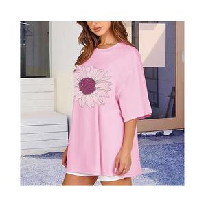 Nueva llegada servicio OEM Digital impreso Casual mujer 100% algodón media manga cuello hombro pendiente ecológico de talla grande - Product Image 5