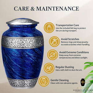 Urna Funeraria Artesanal Azul y Plateada, Estilo Americano/Europeo, Duradera, de 10 Pulgadas, con Bolsa de Terciopelo, Ecológica y con Diseño Personalizable - Product Image 6