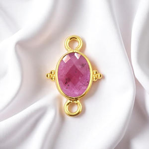 เครื่องประดับอัญมณีทับทิม10x8มม. แบบทำมือตัวเชื่อมต่อแบบวงรีขอบที่มีเสน่ห์เครื่องประดับตัวเชื่อมต่อแบบ925ประกันตัวคู่ - Product Image 1