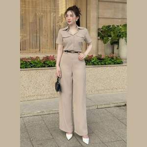 Top chic à manches courtes pour femmes avec pantalon long de Best Choice-Un ensemble élégant pour le bureau et les sorties décontractées, sans effort - Product Image 1