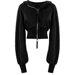 New High Quality Polyester/Cotton Women's Crop <b>Top</b> Zipper Hoodie Long Sleeve Casual Streetwear Autumn <b>Winter</b> 2026 Front Logo - Product Image 3