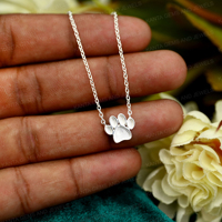 Colgante de Plata de Ley 925 Chapado en Oro de 14K con Diseño de Huella de Perro de 10mm, Bisel en Blanco Personalizable, Collar Ecológico de Alta Calidad Hecho a Mano DIY