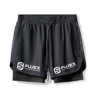 Pantalones cortos deportivos para hombre con forro 2 en 1 y logotipo personalizado, pantalones cortos ecológicos para correr y hacer deporte - Product Image 4