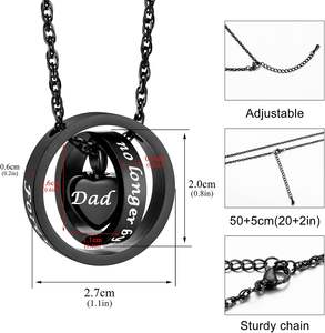 <b>Black</b> Papa Urn <b>Necklace</b> for Ashes No Longer by My Side Forever in My <b>Heart</b> Carved Locket Cremated Ashes <b>Necklace</b> Custom Size - Product Image 2