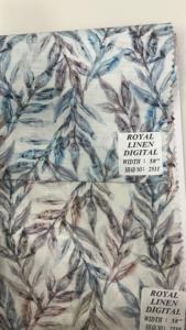 Tissu en lin royal teint et imprimé numériquement à motif feuillage, largeur 58 pouces, respirant, poids moyen, tissé, 100 % lin, pour chemises et chemisiers - Product Image 1