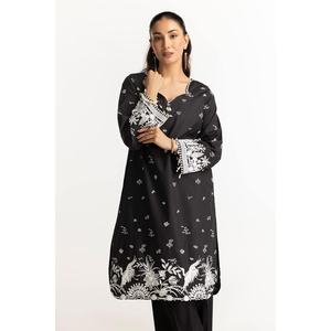 Conjunto de traje bordado en tela negra para mujer, compuesto por camisa y pantalón - Product Image 3