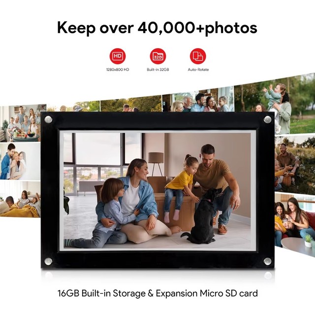 Digital Photo Frame 10.1 Inch IPS LCD 1280x800 HD Built-in 16GB Storage Micro SD Card Expansion Video Playback