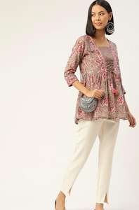 ชุดเดรสผ้าฝ้ายลายดอก jaipuri ของผู้หญิงทำด้วยมือชุดเดรสลำลองสไตล์ชนเผ่าสีน้ำตาลสำหรับฤดูร้อนซักได้ - Product Image 2