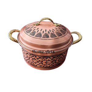 Pot de service alimentaire rond de taille personnalisée en cuivre, pot de cuisson alimentaire de qualité supérieure avec poignées en laiton - Product Image 1