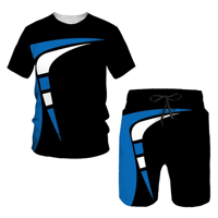 2 PCS Sets Fashion Summer Man Sportswear Two Pieces Tracksuit Sports Suit Printed Tee Top + Shorts Sweatsuit Male Brand Clothing
