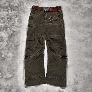 Vintage <b>White</b> Denim High Waist <b>Mens</b> Cargo <b>Pants</b> Stone Wash Patchwork Design Custom Logo Embroidery Streetwear Hip-Hop - Product Image 1