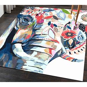 Tapis éléphant coloré : Décoration d'intérieur bohème, tapis imprimé, tapis à poils doux - Product Image 4