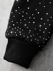 Black Rhinestone Jersey Pullover Hoodie <b>Men</b> Streetwear Crystal <b>Studded</b> Hood Sleeves 360gsm Oversized Custom Logo Winter Hoodie - Product Image 4