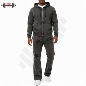 Ensemble de survêtement streetwear délavé à l'acide, impression sérigraphique, jogging vintage, sweat-shirts et pantalons évasés pour hommes, survêtement 100% coton de luxe - Product Image 1