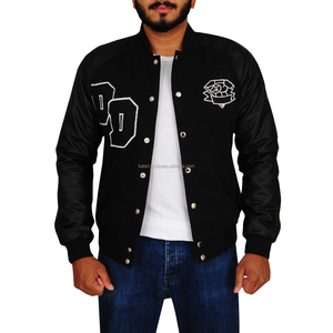 Personalized Wool Varsity Jacket K-VJ-143 Stand Embroidered Black Body Faux Leather Sleeves White Embroidered College Baseball - Product Image 1