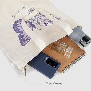 Bolso Tote de lona de algodón personalizado al por mayor con bolsillo y cremallera, bolsos Tote de mujer con logotipo impreso personalizado, Bolso Tote promocional - Product Image 2